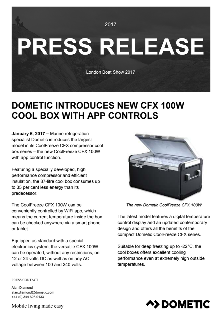 Dometic Introduces New CFX 100W Cool Box with App Controls