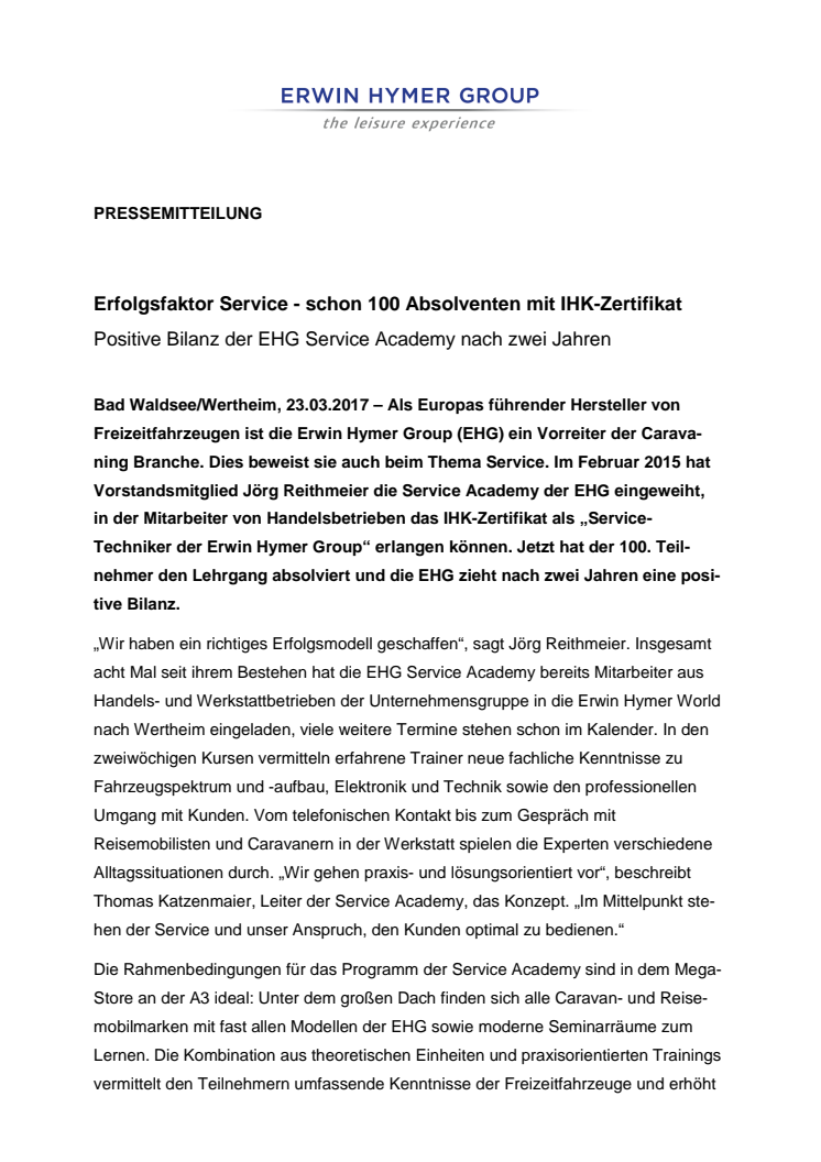 Erfolgsfaktor Service - schon 100 Absolventen mit IHK-Zertifikat
