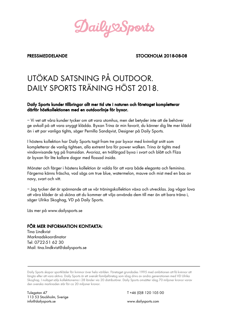 UTÖKAD SATSNING PÅ OUTDOOR. DAILY SPORTS TRÄNING HÖST 2018.