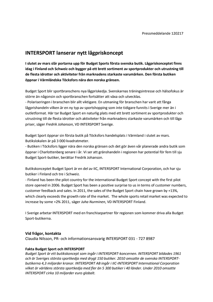 INTERSPORT lanserar nytt lågpriskoncept