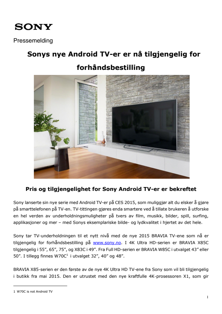 Sonys nye Android TV-er er nå tilgjengelig for forhåndsbestilling
