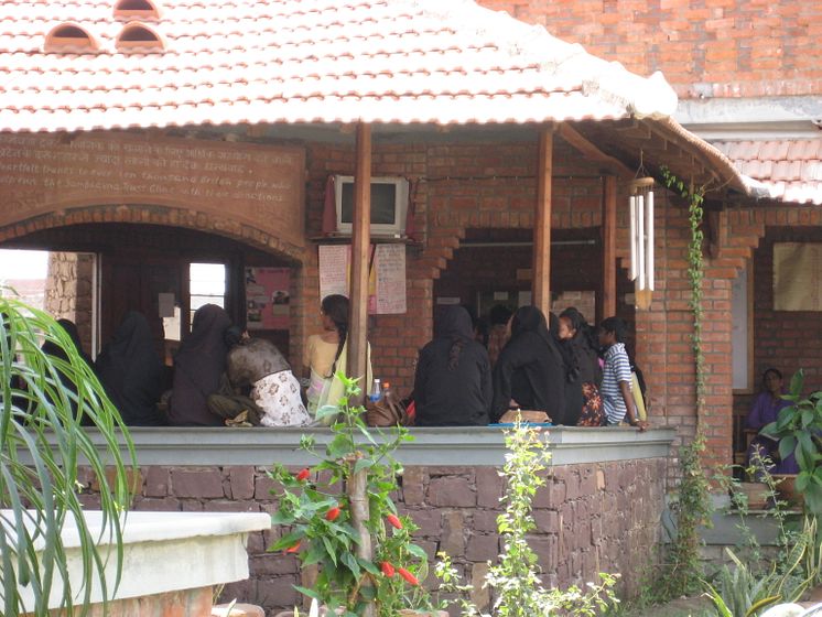 The waiting room at Sambhavna is built to be airy and cool