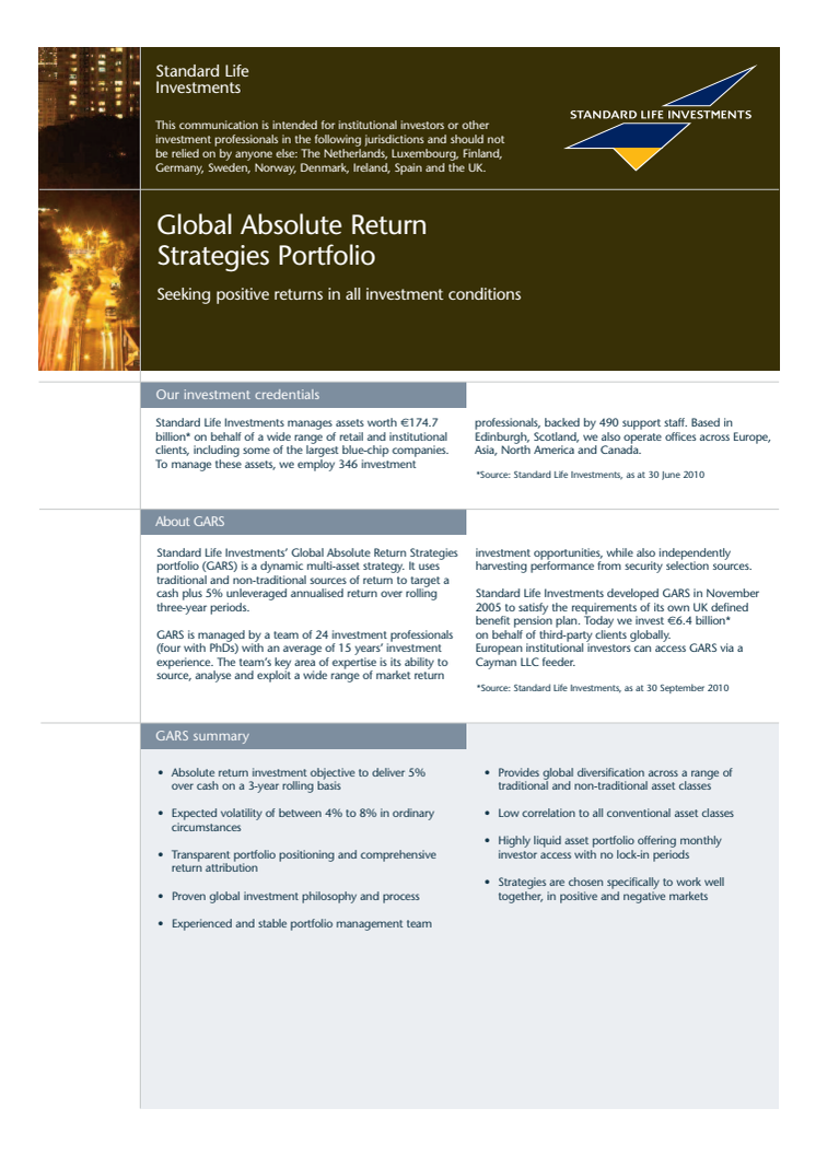 Global Absolute Return Strategies (GARS) – Informationsblad 