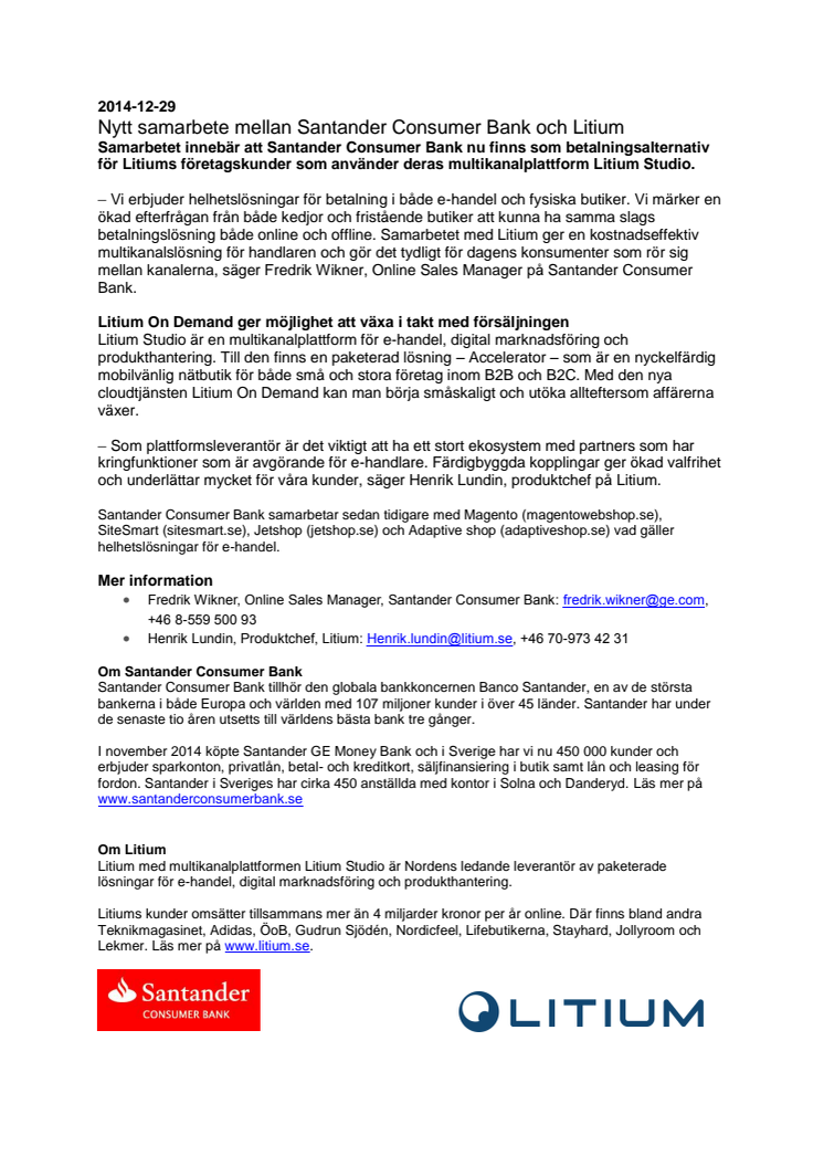 Nytt samarbete mellan Santander Consumer Bank och Litium 