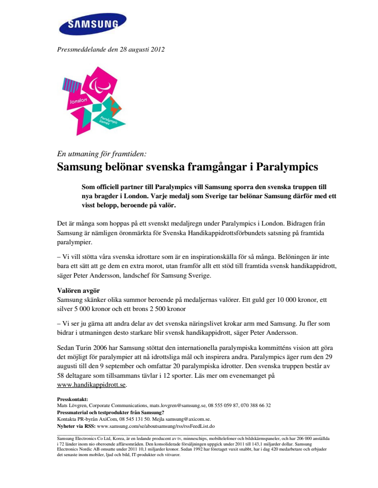 En utmaning för framtiden: Samsung belönar svenska framgångar i Paralympics