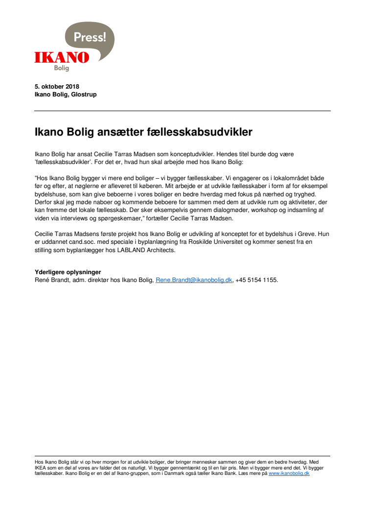 Ikano Bolig ansætter fællesskabsudvikler