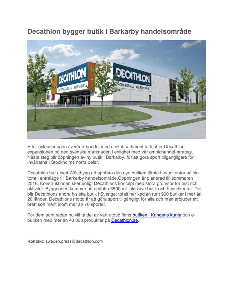 Decathlon bygger butik i Barkarby handelsområde