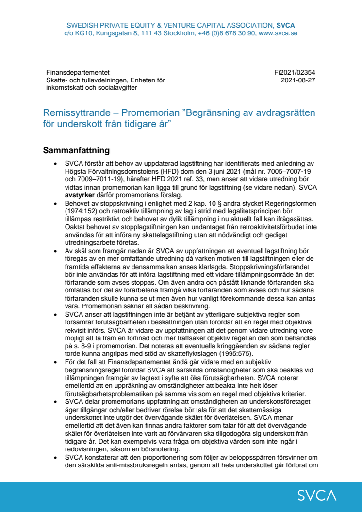 Promemorian Begränsning av avdragsrätten för underskott från tidigare år