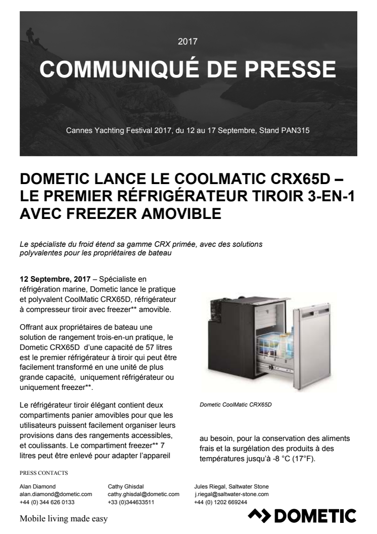 Dometic Lance Le CoolMatic CRX65D – Le Premier Réfrigérateur Tiroir 3-En-1 Avec Freezer Amovible