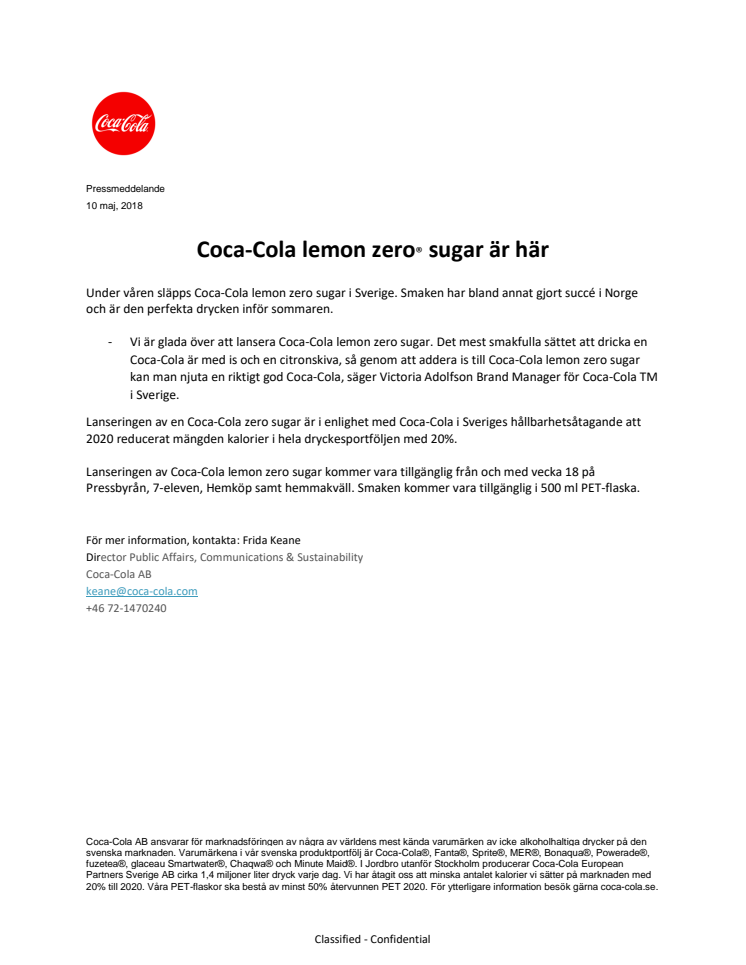Coca-Cola lemon zero® sugar är här