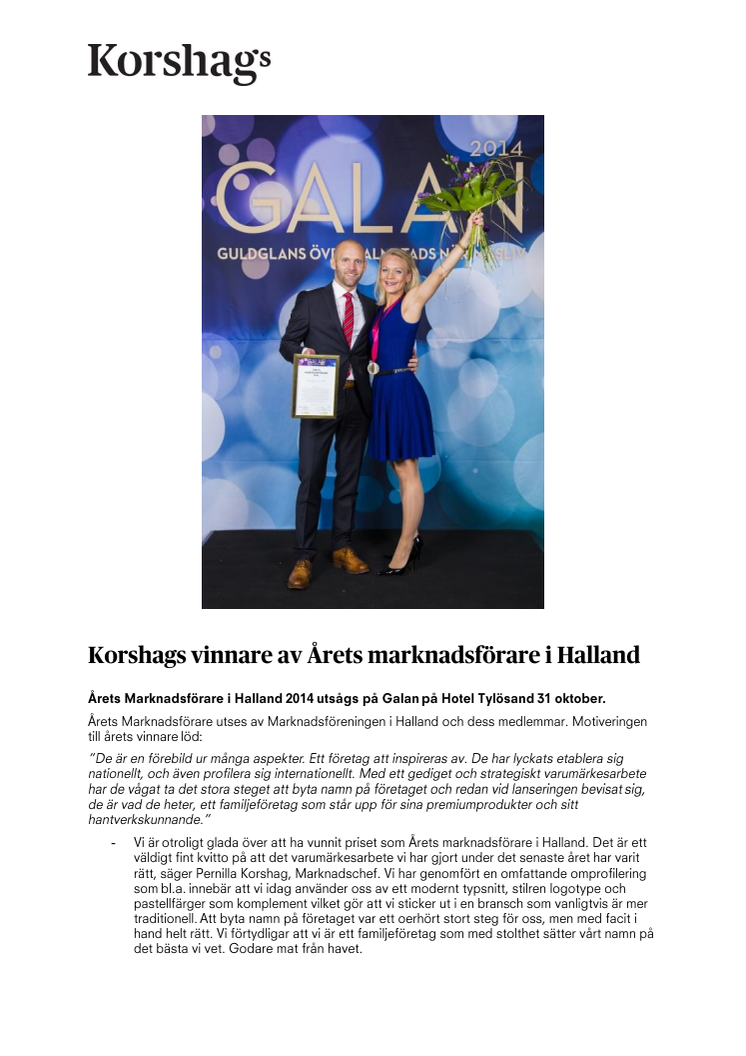 Korshags vinnare av Årets marknadsförare i Halland