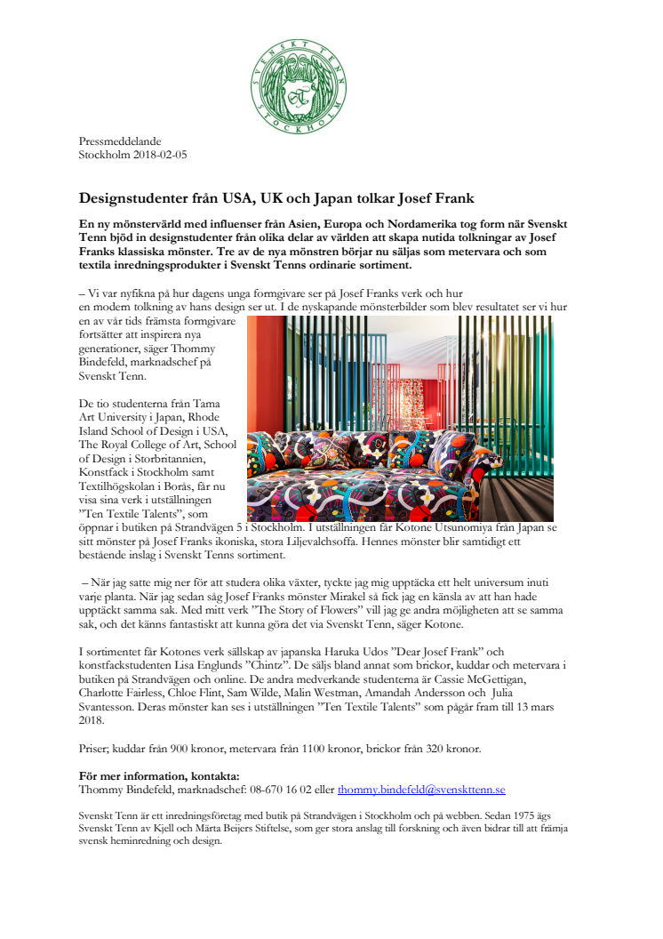 Designstudenter från USA, UK och Japan tolkar Josef Frank 
