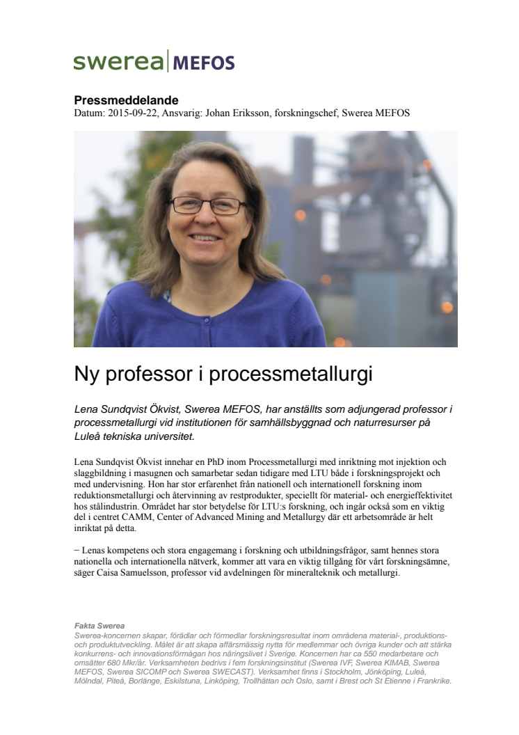 Ny professor i processmetallurgi