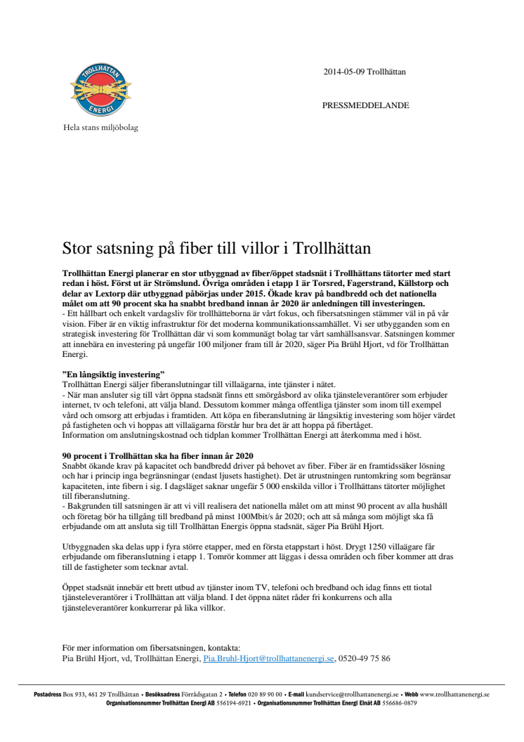 Stor satsning på fiber till villor i Trollhättan