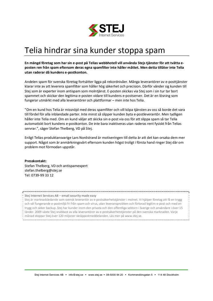 Telia hindrar sina kunder stoppa spam