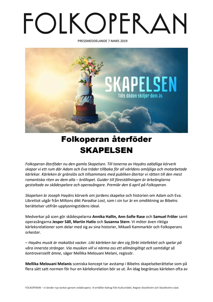 ​Folkoperan återföder SKAPELSEN