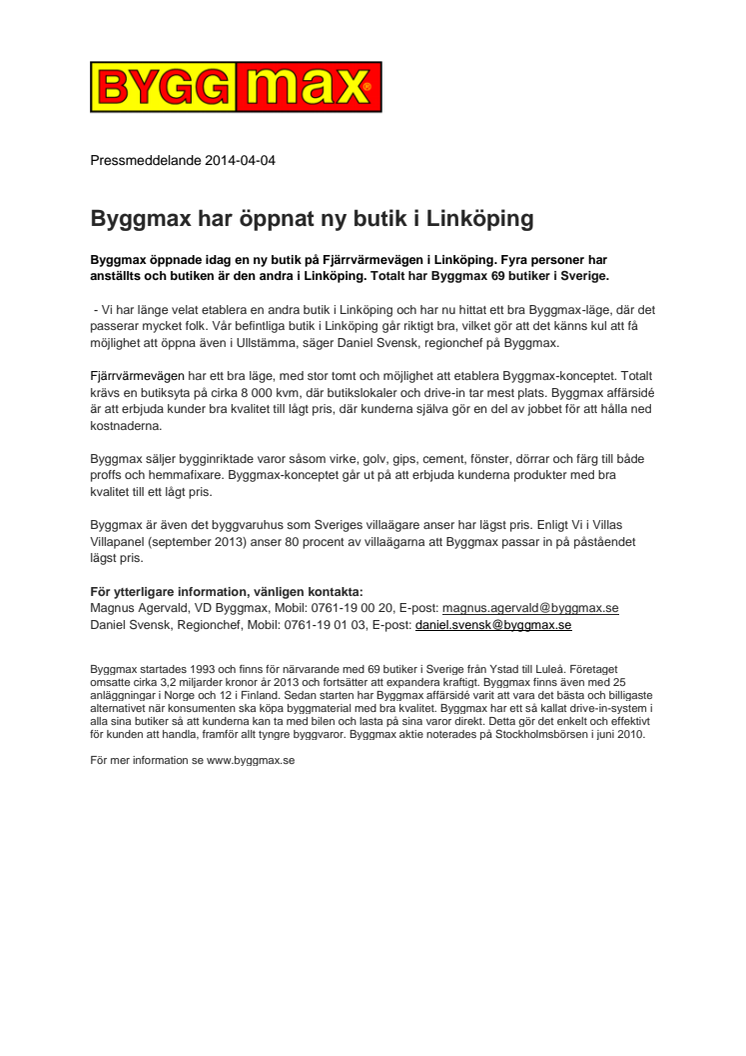 Byggmax har öppnat ny butik i Linköping