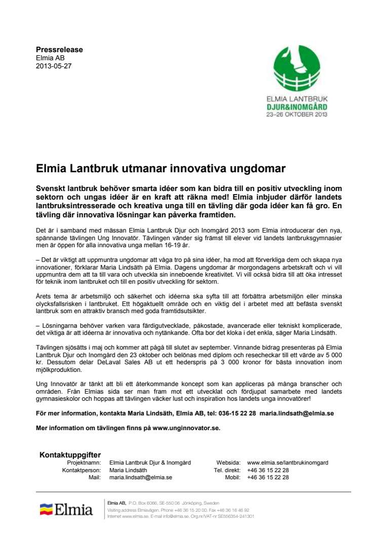 Elmia Lantbruk utmanar innovativa ungdomar