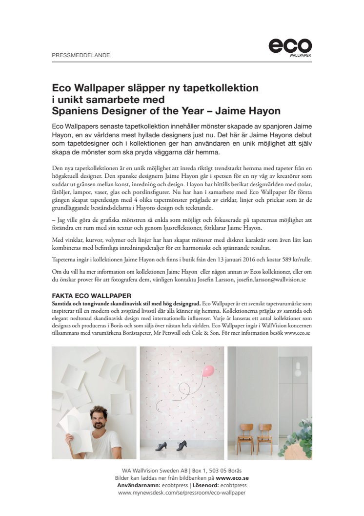 Eco Wallpaper släpper ny tapetkollektion i unikt samarbete med Spaniens Designer of the Year – Jaime Hayon