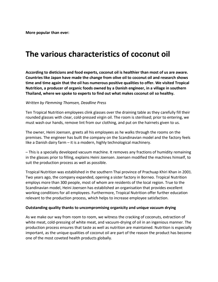 More popular than ever: The various characteristics of coconut oil 