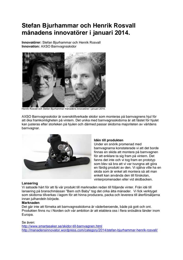 Stefan Bjurhammar och Henrik Rosvall månadens innovatörer i januari 2014.