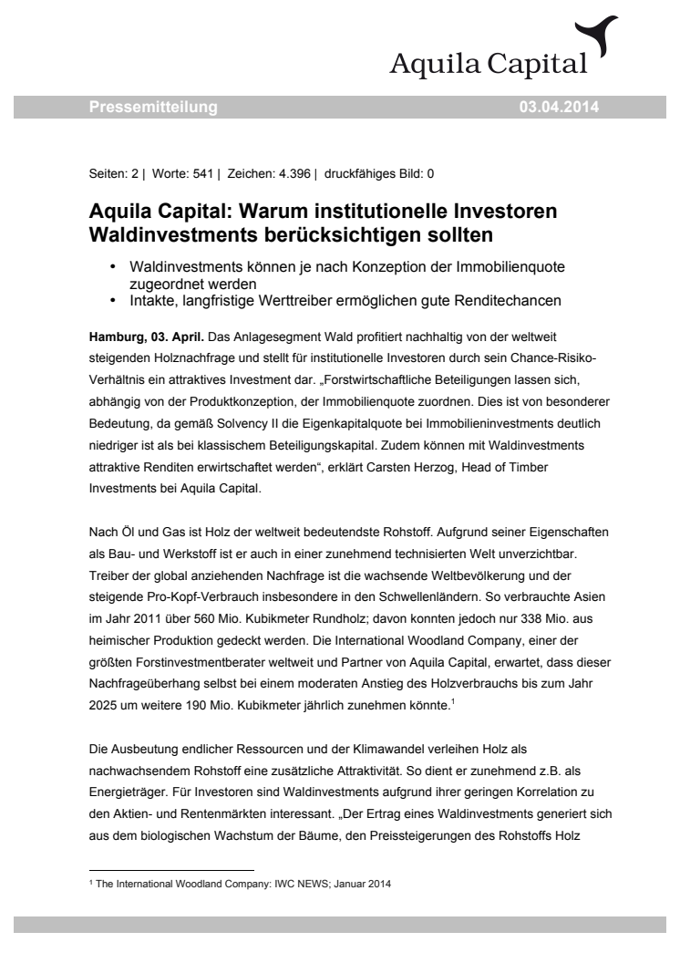 Aquila Capital: Warum institutionelle Investoren Waldinvestments berücksichtigen sollten