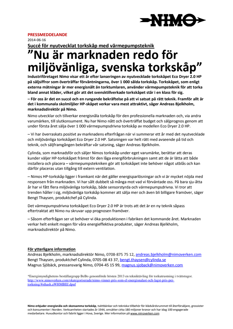 ”Marknaden redo för miljövänliga, svenska torkskåp” - Succé för nyutvecklat torkskåp med värmepumpsteknik