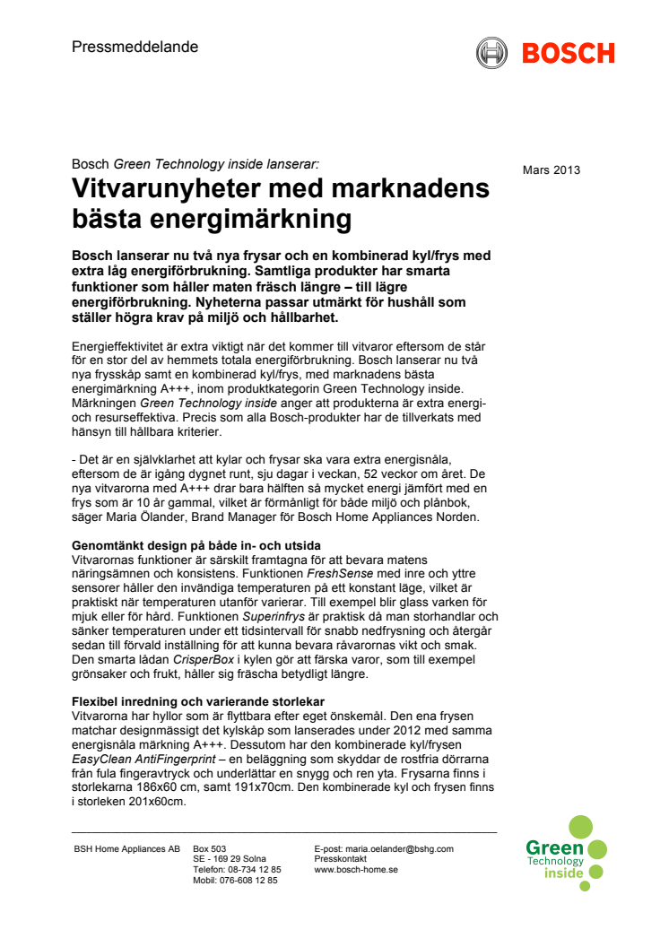 Vitvarunyheter med marknadens bästa energimärkning