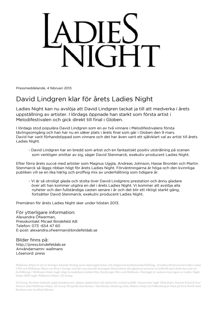 David Lindgren klar för årets Ladies Night