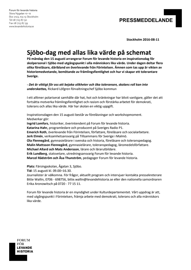 Sjöbo-dag med allas lika värde på schemat