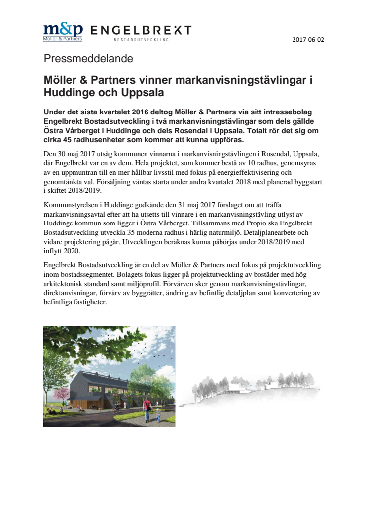Möller & Partners vinner markanvisningstävlingar i Huddinge och Uppsala
