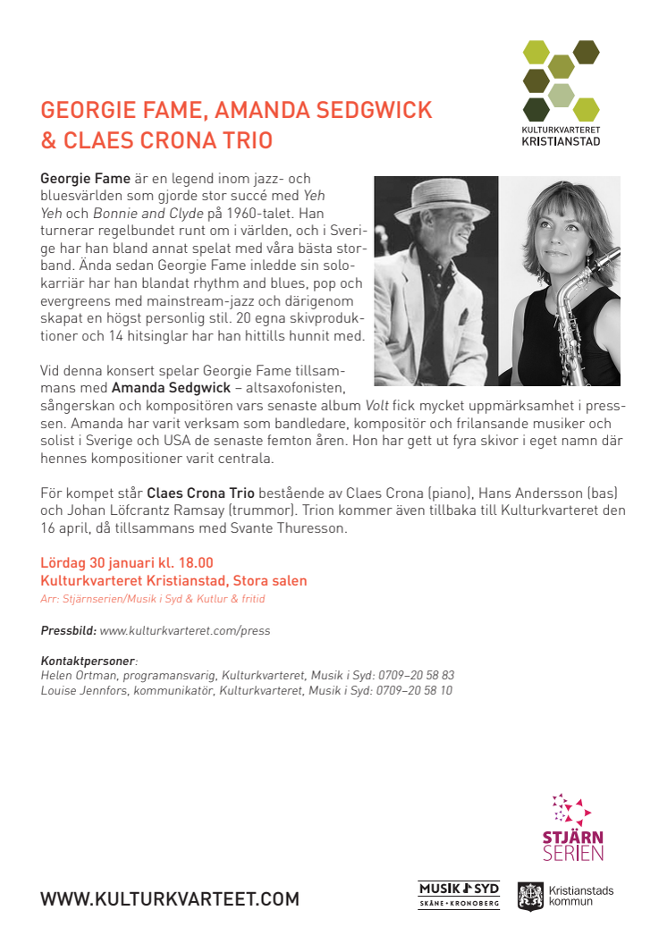  GEORGIE FAME, AMANDA SEDGWICK  & CLAES CRONA TRIO  