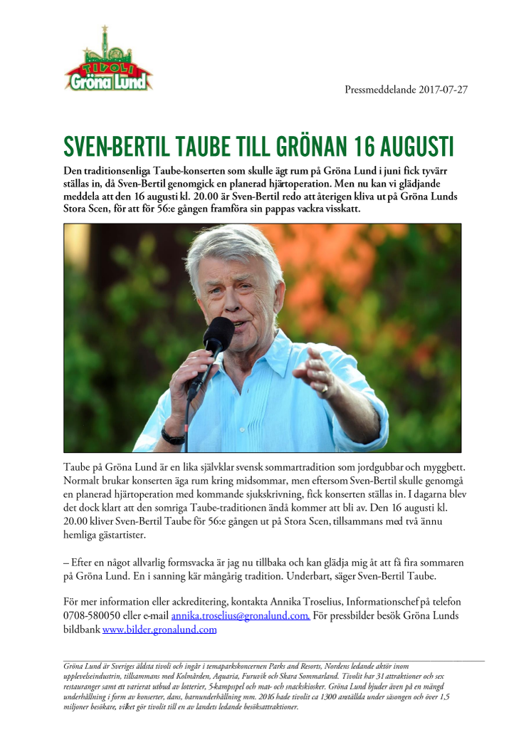 Sven-Bertil Taube till Grönan 16 augusti