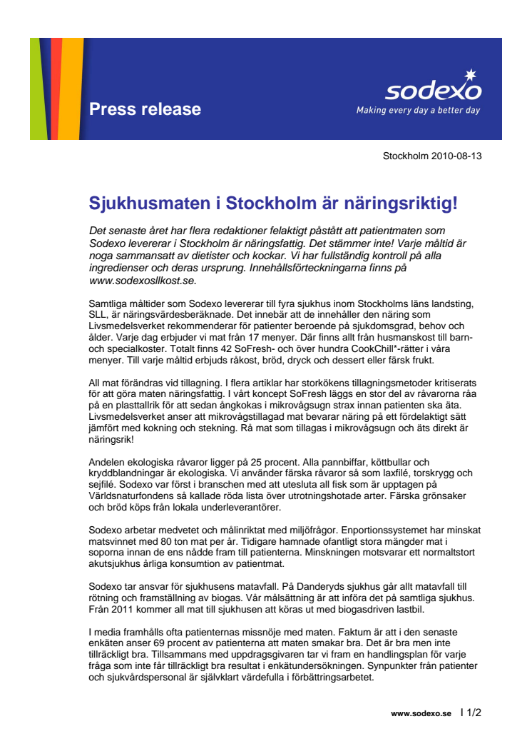 Sjukhusmaten i Stockholm är näringsriktig!