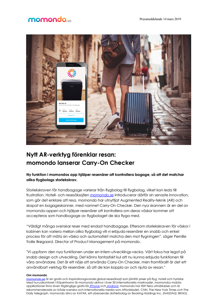 Nytt AR-verktyg förenklar resan: momondo lanserar Carry-On Checker