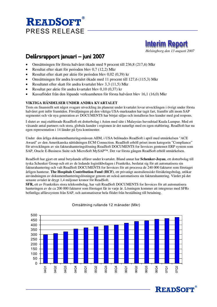 Delårsrapport januari - juni 2007