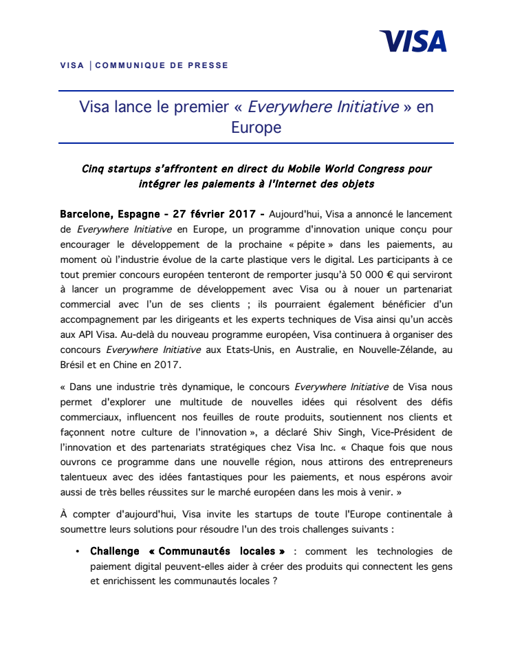Visa lance le premier « Everywhere Initiative » en Europe