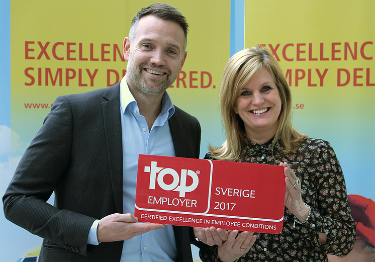 Ted Söderholm, vd, och Lisa Göthberg, HR-chef, på DHL Express