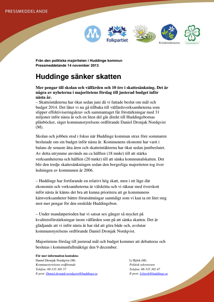 Huddinge sänker skatten