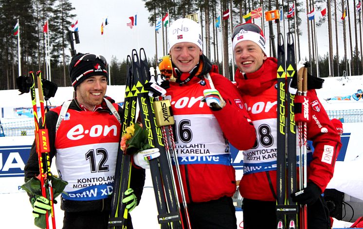 Brødrene Bø jubler etter sprinten, VM Kontiolahti 2015