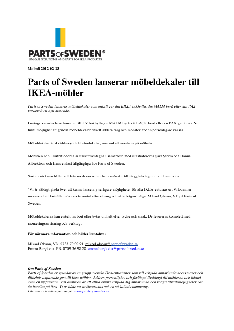 Parts of Sweden lanserar möbeldekaler till IKEA-möbler