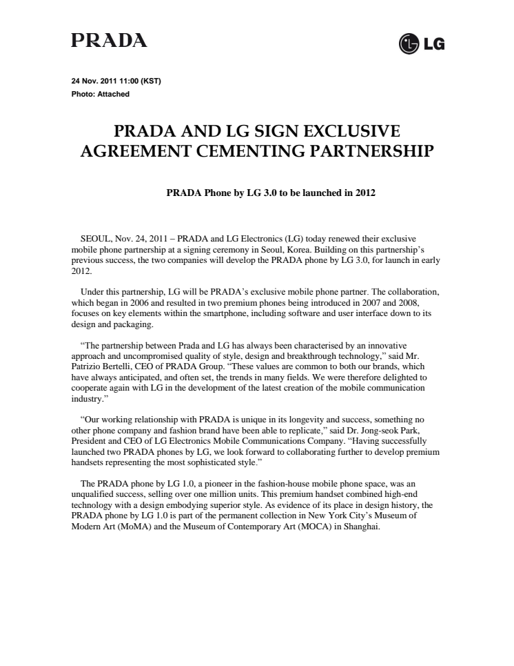 Prada och LG presenterar exklusivt partnerskap (ENG)