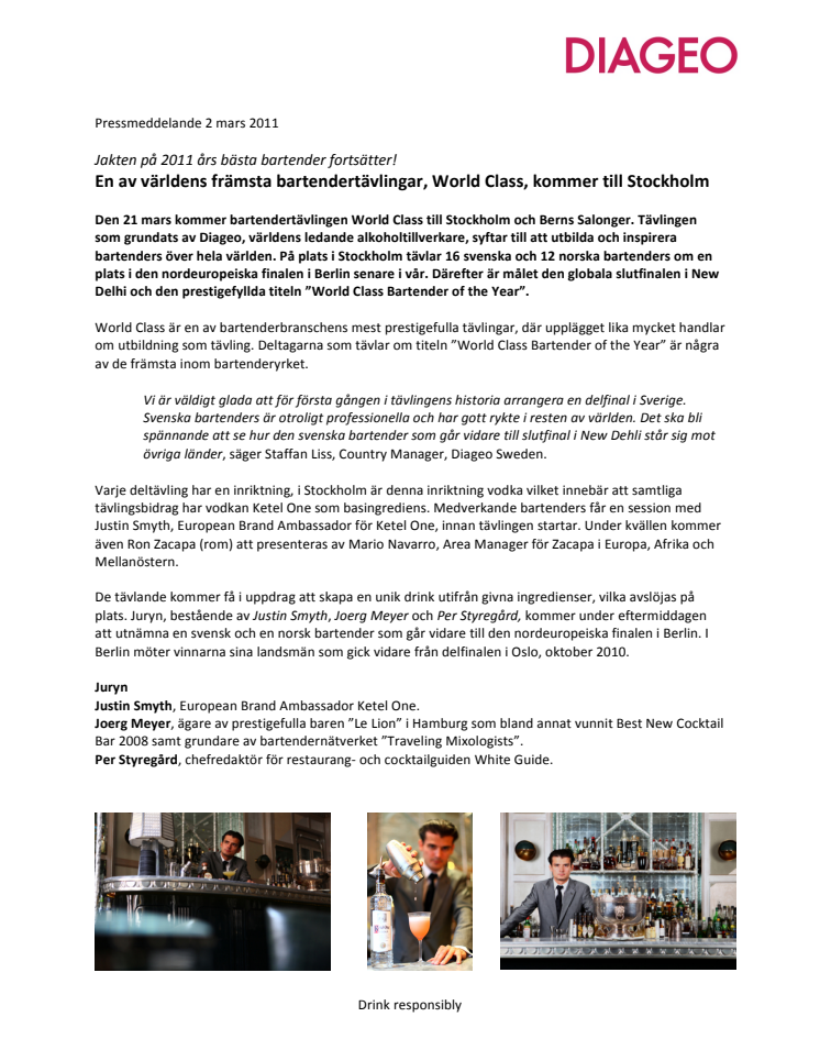 En av världens främsta bartendertävlingar, World Class, kommer till Stockholm 