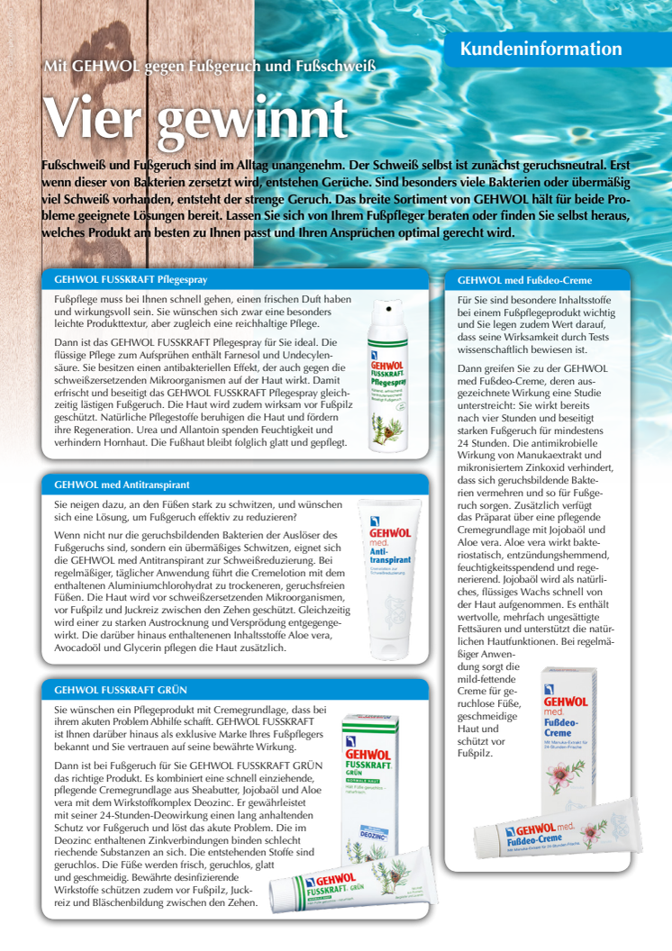 Vier gewinnt: Mit GEHWOL gegen Fußgeruch und schwitzende Füße