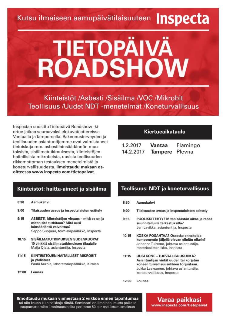 Tietopäivä Roadshow kutsu, Vantaa, Tampere