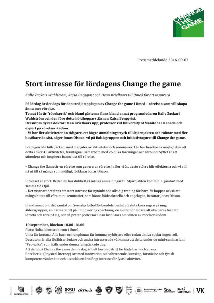 Stort intresse för lördagens Change the game