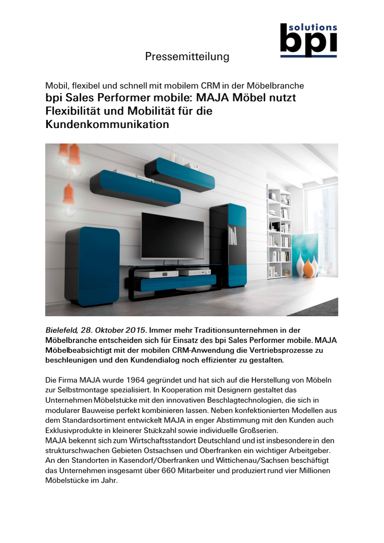 bpi Sales Performer mobile: MAJA Möbel nutzt Flexibilität und Mobilität für die Kundenkommunikation