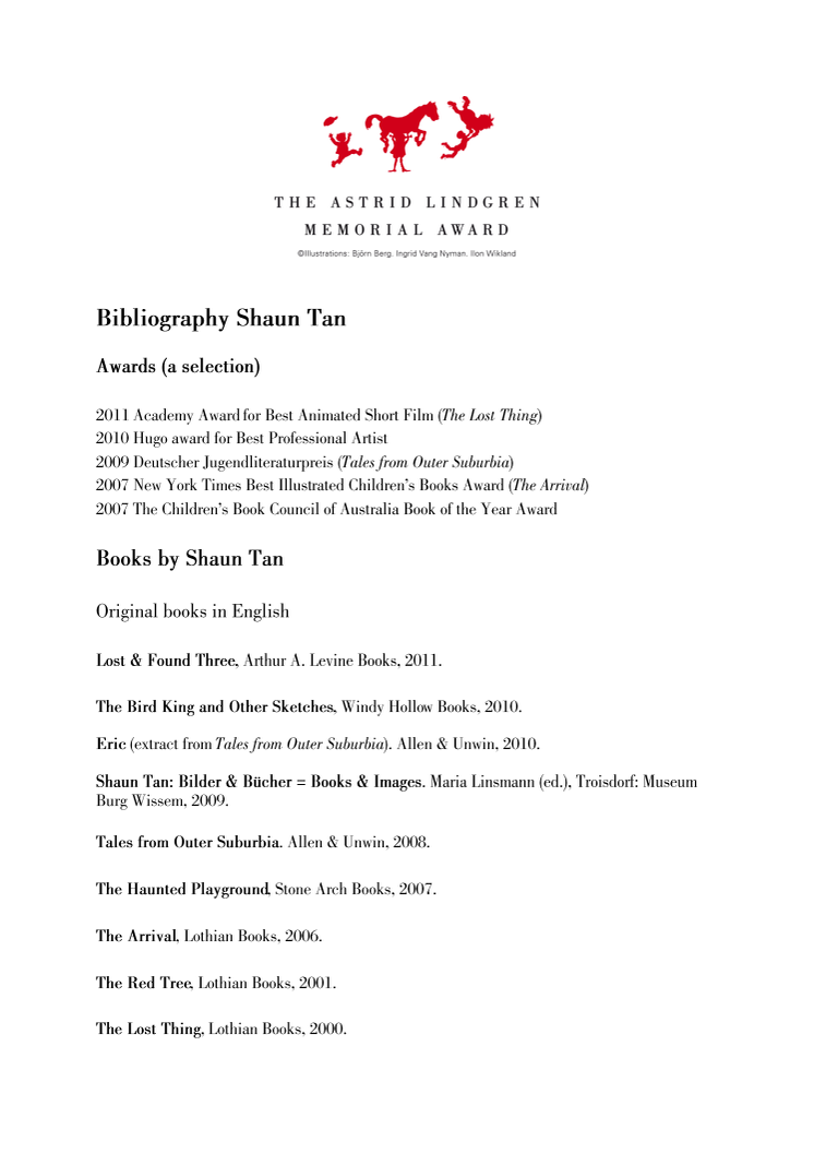 Bibliography Shaun Tan