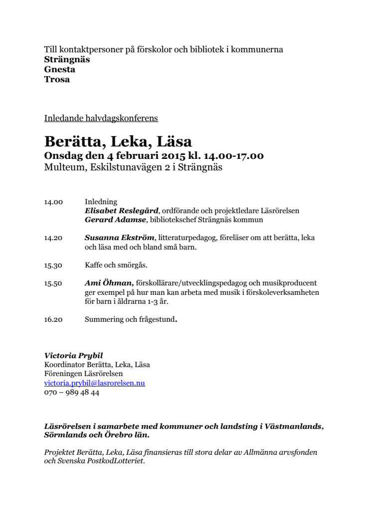 Program Strängnäs 4 februari 2015