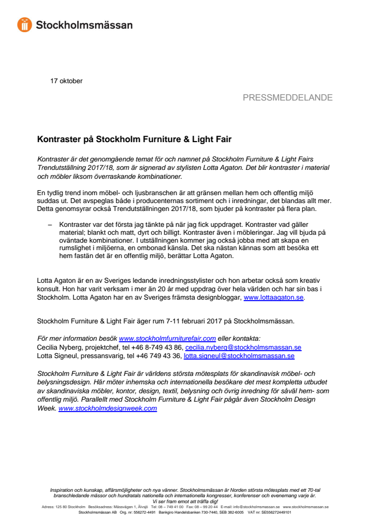 Kontraster på Stockholm Furniture & Light Fair 